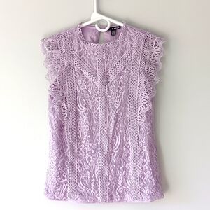 Cable & Gauge Lace Sleeveless Blouse Lilac Purple Keyhole Fully Lined Medium